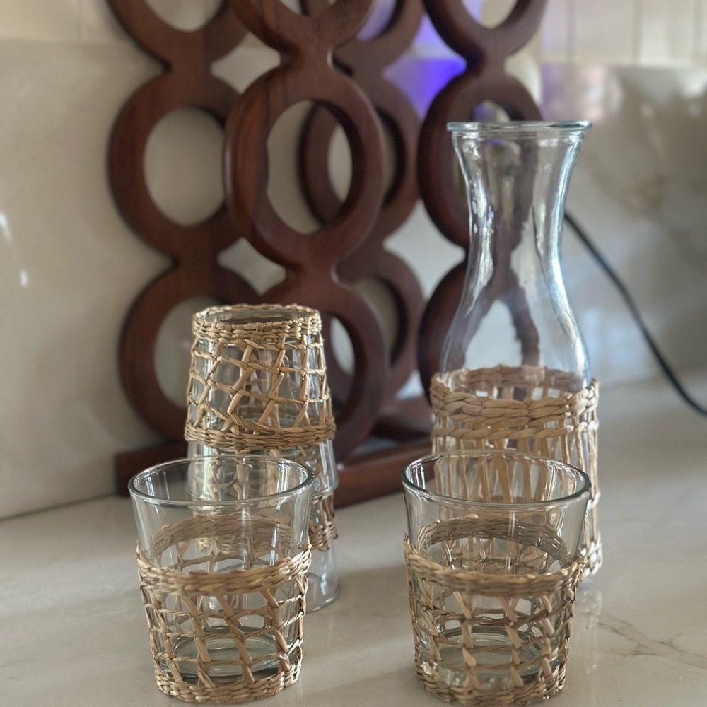 Woven Glass Carafe and Tumbler Set